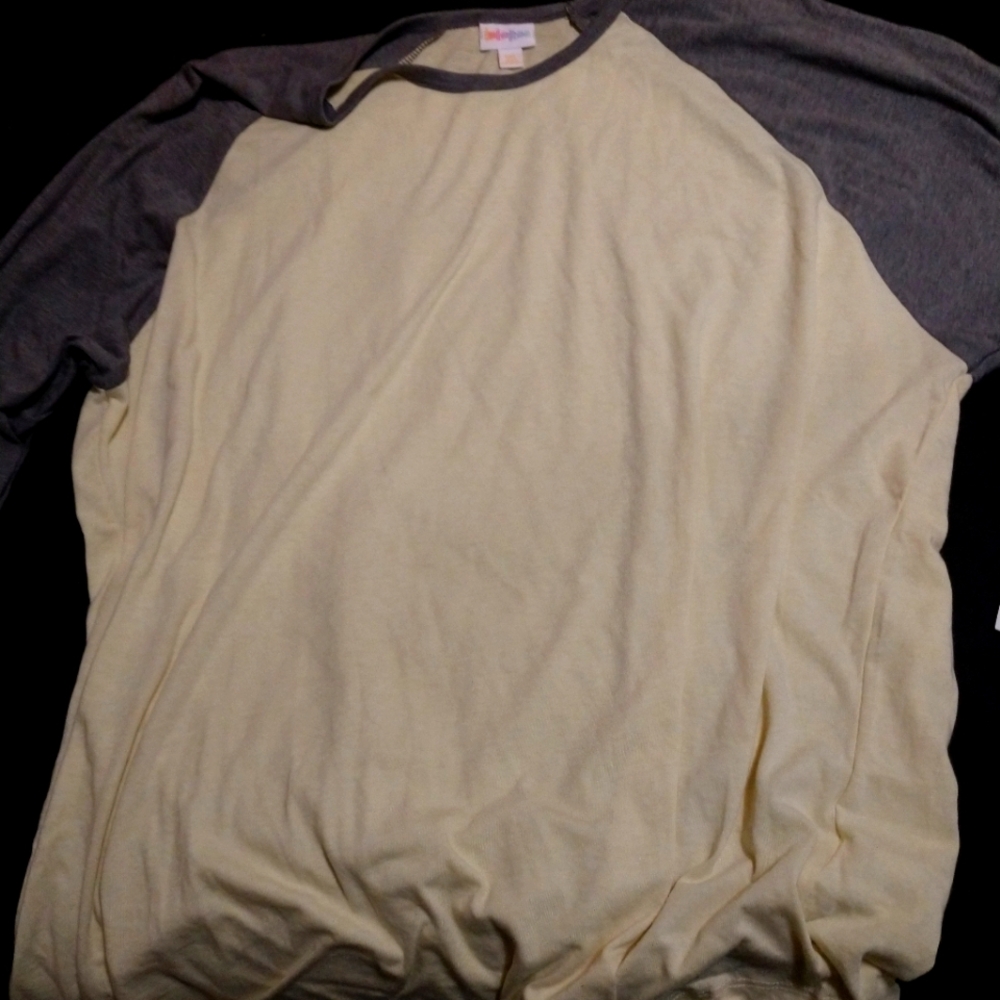 LuLaRoe yellow with gray sleeves Randy tee